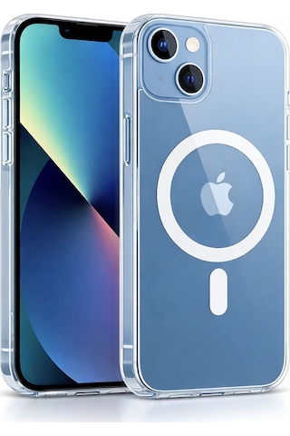 Apple iPhone 13 Uyumlu Şeffaf Magsafe Kılıf Sararmaz, Darbe Emici