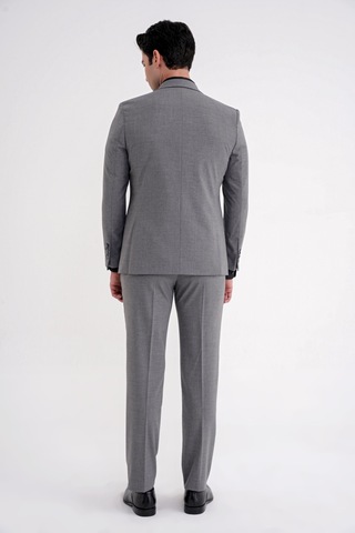 Efor Slim Fit Çift Yırtmaç Ekoseli Esnek Yünlü Yelekli Klasik Füme Takım Elbise Tk 934 Füme