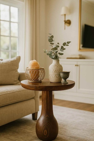 Meşe Renk Masif Ahşap Tekli Yan Sehpa Doğal Mantar Sehpa Modeli Meşe