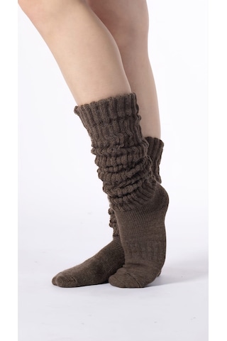 Socks Slouch Kadın Tozluk Dizüstü Dizaltı Kışlık Yünlü Kalın Yumuşak Çizme Bot Çorap Kahverengi