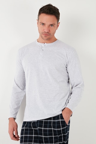 Buratti Ekoseli Pamuklu Beli Lastikli Regular Fit Uzun Kollu Erkek Pijama Takımı 6572003 Gri Melanj