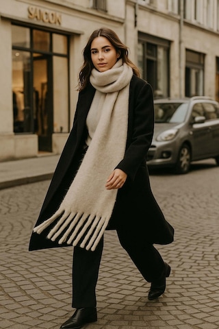 Kadın Püskül Detay Atkı Omuz Şalı 40x200 Cm 1295 Bej Bej