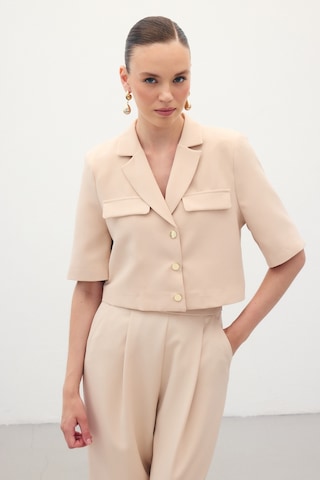 Sateen Kısa Kollu Ceket - Bej-136202 Bej