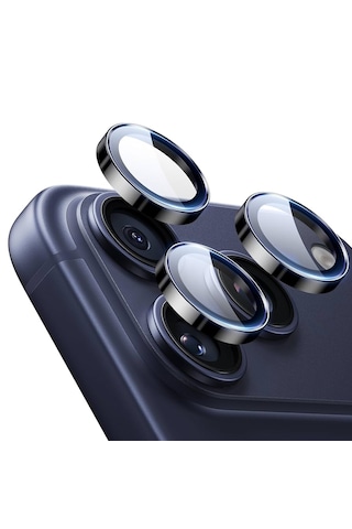 Apple Uyumlu iPhone 17 Pro Ve 17 Pro Max Metal Çerçeveli Temperli Kamera Lens Koruyucu Mavi
