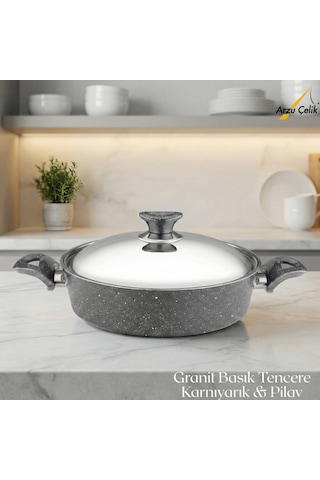 28 Cm Granit Karnıyarık & Pilav Tenceresi Çelik Kapak - Gri Gri