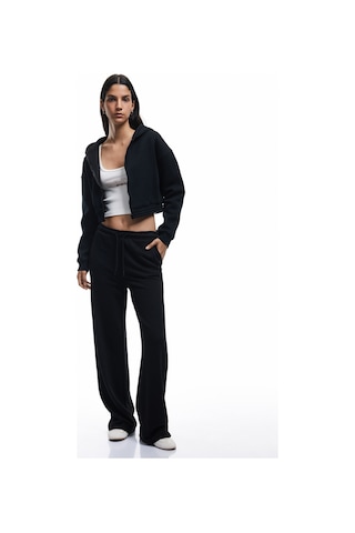 Koton Şardonlu Uzun Kollu Fermuarlı Kapüşonlu Oversize Sweatshirt Siyah 6wal10307ık Siyah