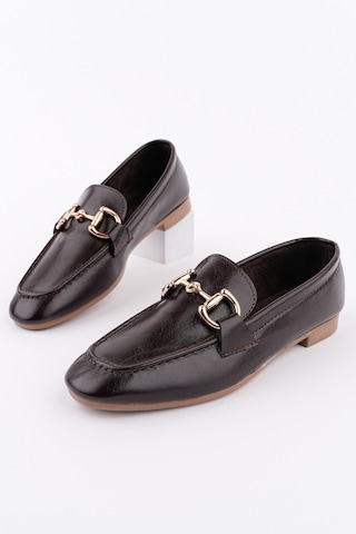 Muggo Stride Metal Tokalı Kadın Günlük Loafer Ayakkabı Kahverengi