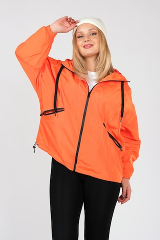 Giyim Dümnyası Kadın Paraşüt Kumaş Kapüşonlu Yağmuluk Turuncu 001