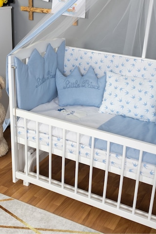 Ahşap Beşik Anne Yanı Beşik Beyaz 60x120 Mavi Prens Erkek Uyku Seti Yatak Beyaz