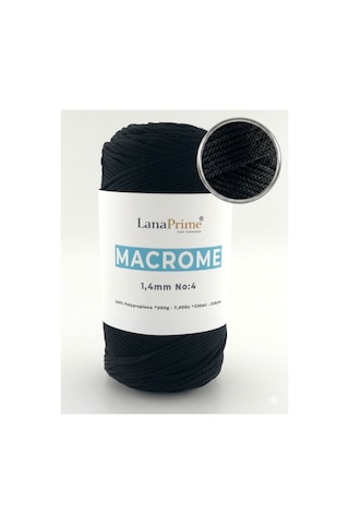 Lanaprime Makrome Örgü İpi 1,4mm 230mt Çanta İpi 200gr Polipropilen - Siyah