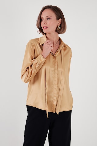 Lela Regular Fit Bağlama Detaylı Saten Bayan Gömlek 611Go00159 Gold