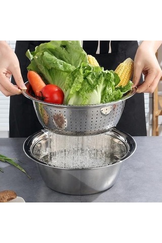 Likeable 3 İn 1 Çok Fonksiyonlu Paslanmaz Çelik Sebze Kesici Havzası Lavabo Mutfak Kevgir Rende Örgü Sepet Sebze Yıkama Kase Gümüş