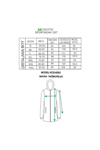 Escetic Kadın Siyah Rüzgarlık Sabit Kapüşonlu Desenli Astarlı Su İtici Mevsimlik İnce Ceket 6562-3583-siyah Siyah