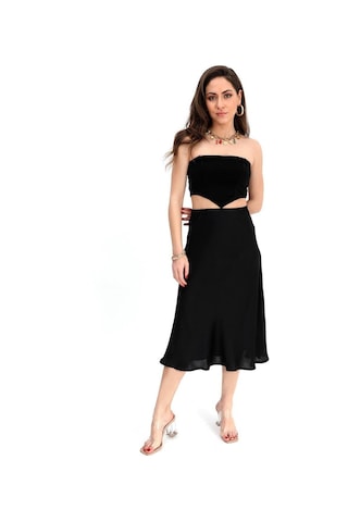 Etek Midi Boy Saten Beli Lastikli - Antrasit-antrasit Antrasit