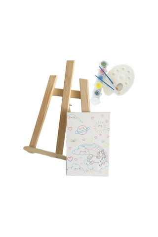 Gökkuşağı Çocuk Ressam Seti - 30x40 Cm Önçizimli Tuval, 2 Adet Fırça, Palet, Boyalar Ve Şövale
