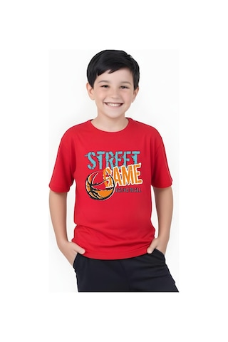 Panios Kids Street Baskılı Erkek Çocuk Yuvarlak Yaka Kısa Kollu T-shirt Kırmızı