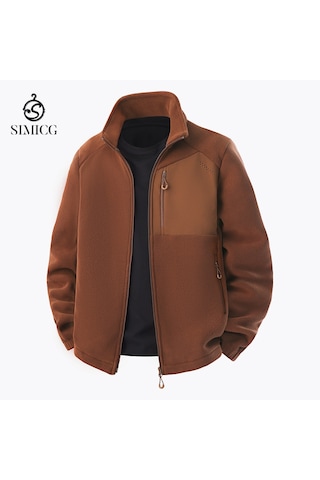 Erkekler İçin Yeni Dik Yakalı Kalınlaştırılmış Dış Mekan Sıcak Polar Ceket Kahverengi