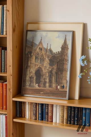 Katedral Suluboya, Siyah Çerçeveli Duvar Tablosu - Modern Ev Dekorasyonu