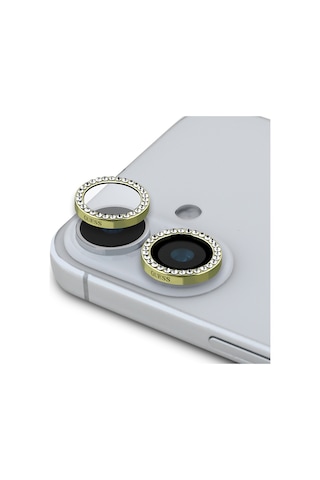 Apple Uyumlu iPhone 16 Plus Guess Lisanslı Ekran Ve Rhinestone Taşlı Lens Koruyucu 2'li Aksesuar Seti Gold