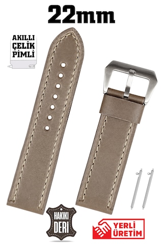 22mm Kahverengi Spor Hakiki Deri Akıllı Pimli Saat Kordonu Kayış