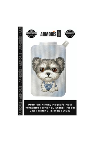 Premium Nimmy Magsafe Mavi Yorkshire Terrier 3d Standlı Model Cep Telefonu Telefon Tutucu