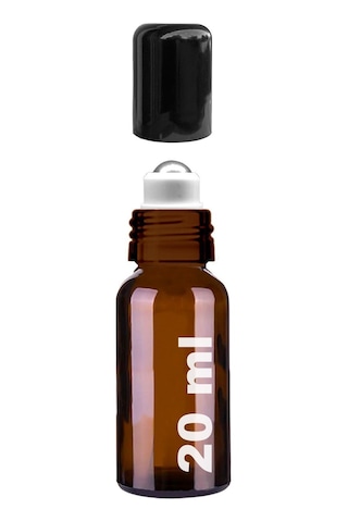 Çelik Roll On Şişesi 20 ML Sızdırmaz Siyah Kapaklı Amber Cam Şişe 1 Adet