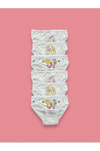 Baskılı Beyaz Kız Çocuk Külot 6'lı Beyaz