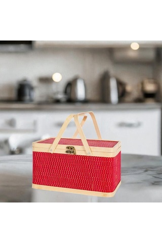 Homyl Piknik Sepeti Parti Dekorasyonu Açık Hava Için Kapaklı Kırmızı Çok Renkli