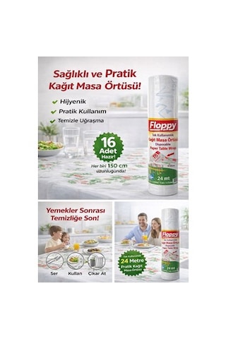Şeylişeyler - Floppy Tek Kullanımlık Masa Örtüsü 100x150 Cm 5 Rulo 80 Adet Naturel - Çok Renkli