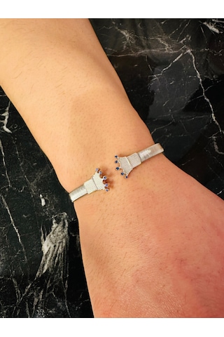 Gümüş Erkek Bileklik , 0.15 Karat Doğal Safir Taşlı,şık Tasarım