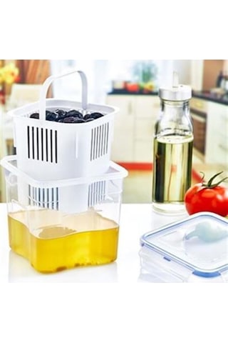 1,3 Litre Kapasiteli Sızdırmaz Hava Geçirmez Klips Kapaklı Süzgeçli Zeytin Saklama Kabı-1052 Çok Renkli
