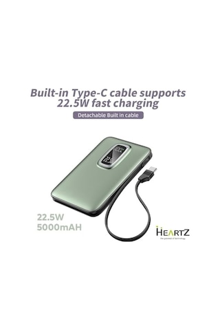 Magnetic Power Bank 5000 Mah Kablosuz Hızlı Şarj Led Gösterge Ekran Magsafe Uyumlu 22.5w Pd Qc Taşınabilir Şarj Cihazı Standlı Kendinden Kablolu Type-c Usb Powerbank Güç Kaynağı Fast Zümrüt Yeşil Diğer