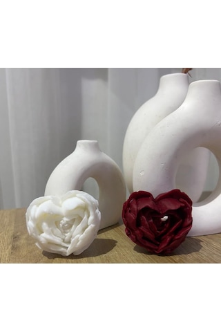 Artepieza İkili El Yapımı Gül Desenli Kalp Soya Wax Mum-gül Kabartmalı Kalp Tasarım-gül Desenli Kalp Mum 3 6 Cm Beyaz - Kırmızı