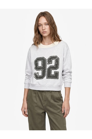Koton Şardonlu Rahat Kalıp Bisiklet Yaka Uzun Kollu Katmanlı Baskılı Sweatshirt Kar Melanj 7wal10517ık Gri Melanj