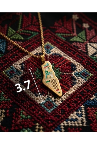 Filistin Haritası İçinde Kubbetü S Sahra Paslanmaz Gold Kaplamalı Zinciri Unisex Kolye J300040
