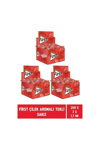 First Çilek Aromalı Tekli Sakız 3 x 200'lü