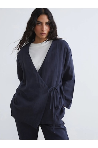Lc Waikiki Lacivert Kruvaze Yaka Kadın Müslin Kimono