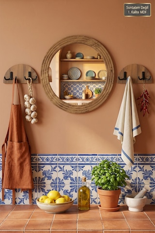 Antik Ahşap Dekoratif 3 Parça Portmanto Aynalı Askılık Set Oda Duvar Antre Hol Koridor Lavabo Makyaj Raflı Askılı Ayna X-5 Atlantik Çam
