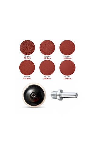 Cırt Zımpara Seti 115 Mm 52 Parça Matkap Aparatlı Ahşap Ve Metal Uyumlu Karma Kum