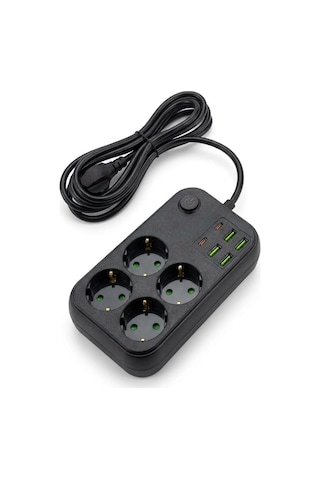 Buffer Çoklu Priz Uzatma Kablosu 4 Soket + 4 Usb + 2 Type - C - Termal Akım Korumalı, Isıya Dayanıklı, Çocuk Korumalı Güvenli Priz 100 - 250v Diger