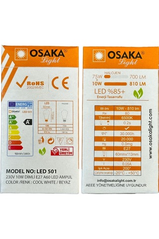 Osaka 10w 75w 6500k Beyaz Işık E27 Duylu Dim Edilebilir Led Ampul 8 Adet