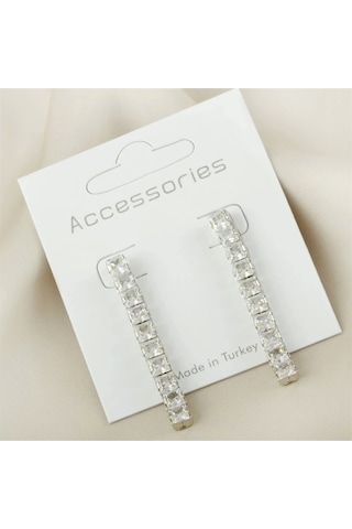 Fashion Kare Kalın Zirkon Taşlı Kararmaz Küpe Yeni Sezon 4.5cm Gümüş