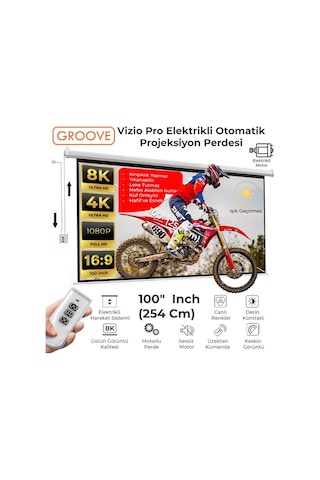 Groove Vizio Pro 100 Inch Blackout Işık Geçirmez Elektrikli Otomatik Kumandalı Projeksiyon Perdesi 220x125cm +motorlu+canlı Renkler+göz Koruması+leke Tutmaz Projector