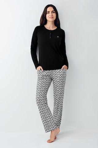 Pierre Cardin 9069 Modal Uzun Kol Kadın Pijama Takımı V1 Siyah
