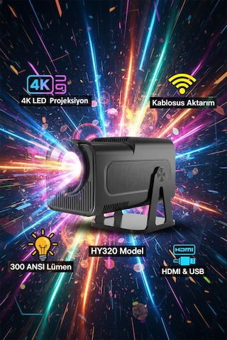 4k Led Akıllı Projeksiyon 300 Ansı Lümen Kablosuz Aktarım Hdmı & Usb Hy320