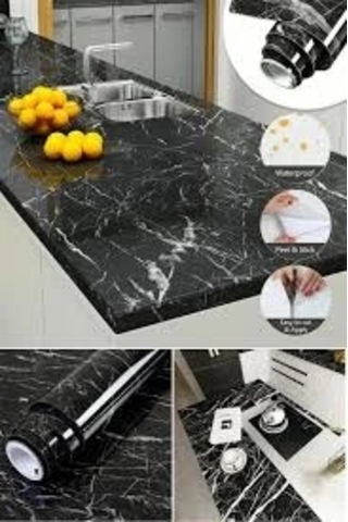 Siyah Mermer Desenli Yapışkanlı Tezgah Folyosu 3 Mt.x 60 Cm Standart