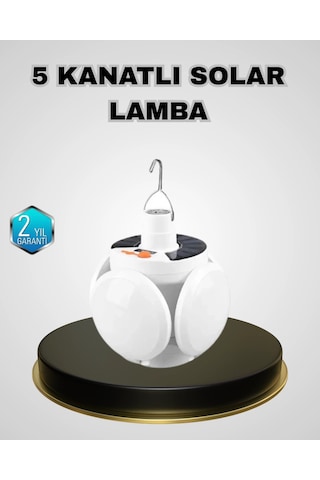 Mey İthalat 5 Kanatlı Solar Kamp Lambası Usb Şarjlı, Taşınabilir, Ip65 Su Geçirmez Bahçe Lambası Çok Renkli