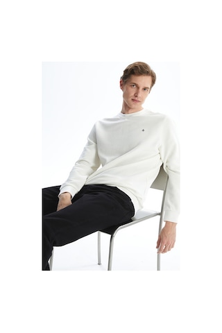 Lcwaıkıkı Classic Beyaz Bisiklet Yaka Uzun Kollu Baskılı Erkek Sweatshirt