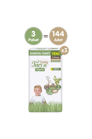 Baby Turco Doğadan Mega Avantaj Paketi Pofuduk Bebek Bezi 7 Numara Xxlarge 144 Adet