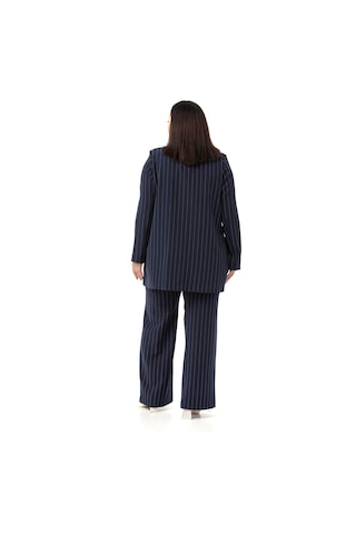 Büyük Beden Çizgili Lacivert Ceket Pantolon İkili Takım Lacivert